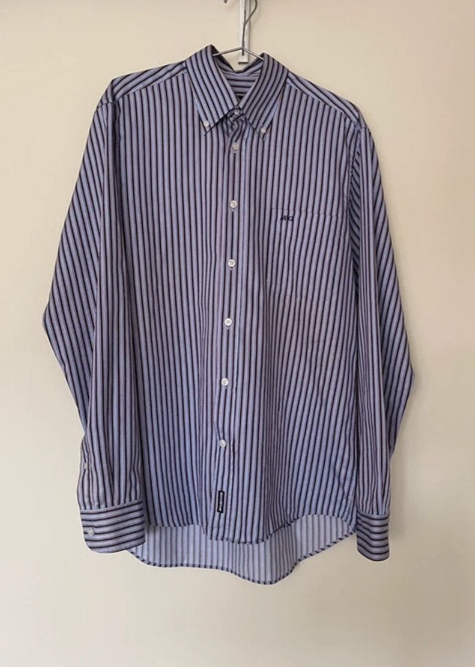 Vintage blue & red striped oversized button up size M shirt, Maat 38/40 (M), Blauw, Ophalen of Verzenden, Vintage