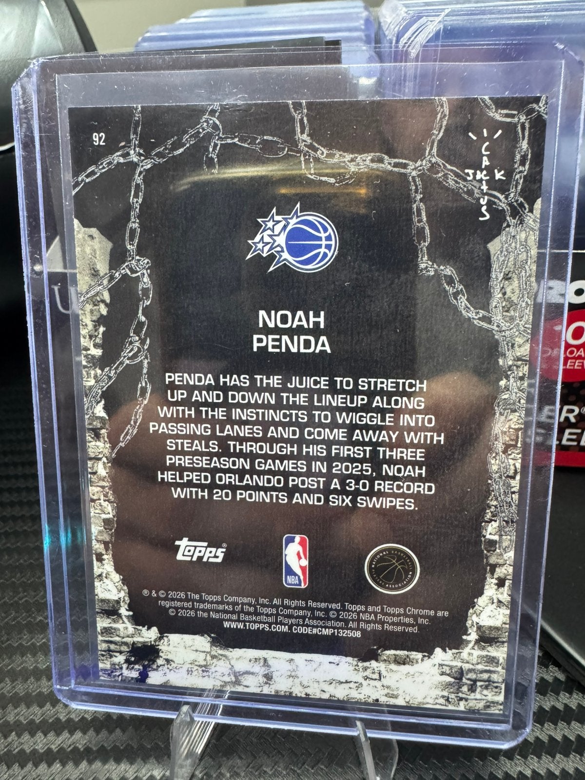 Noah Penda RC Topps Chrome Cactus Jack Sonar /125, Ophalen of Verzenden, Zo goed als nieuw, Plaatje