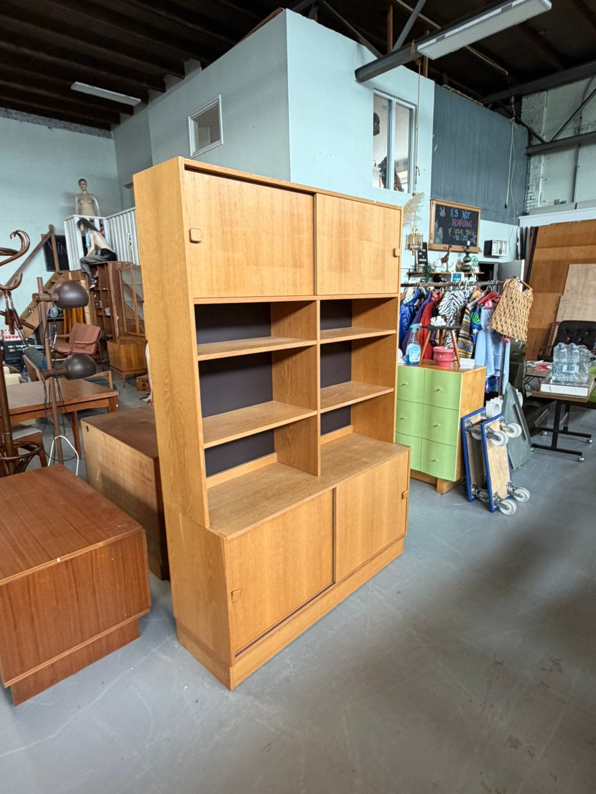 Vintage deense eiken boekenkast kast, Ophalen, Gebruikt, C, C