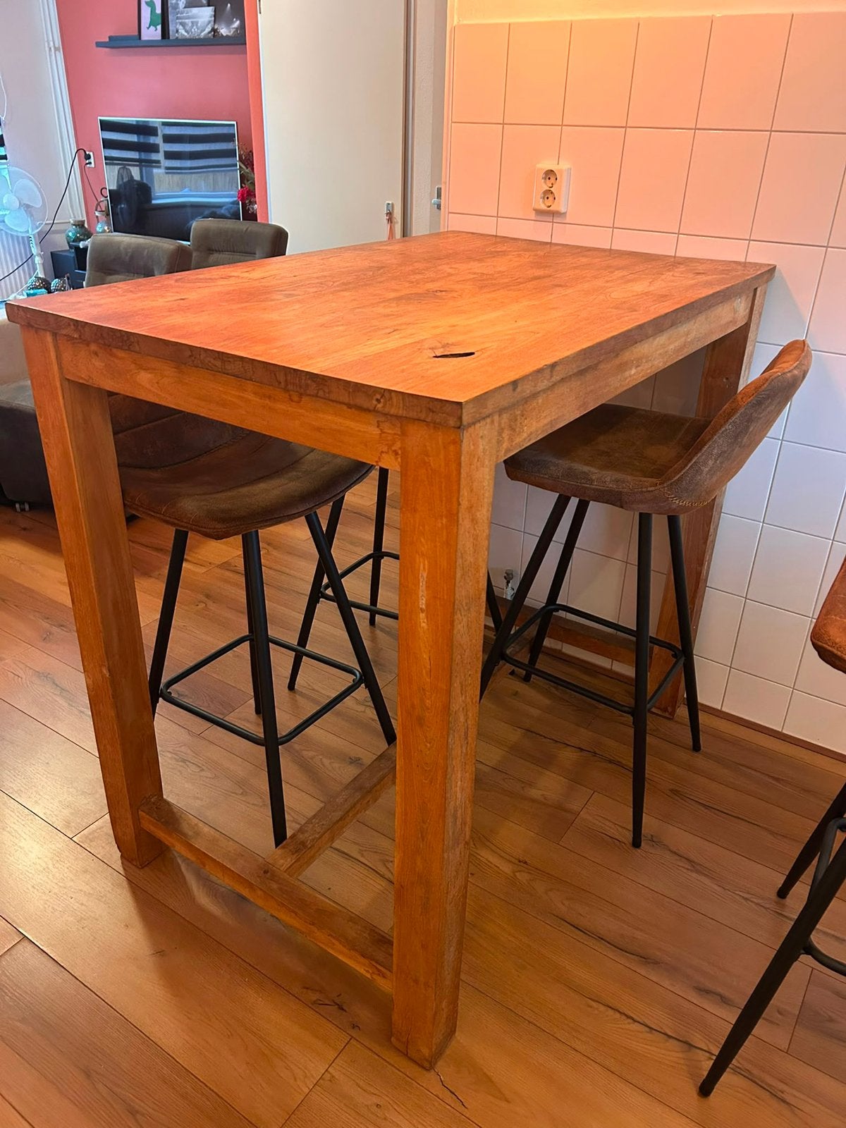 Robuuste Massief Houten Eettafel / Bartafel, Huis en Inrichting, Tafels | Eettafels, Ophalen, 100 tot 150 cm, 50 tot 100 cm, Zo goed als nieuw