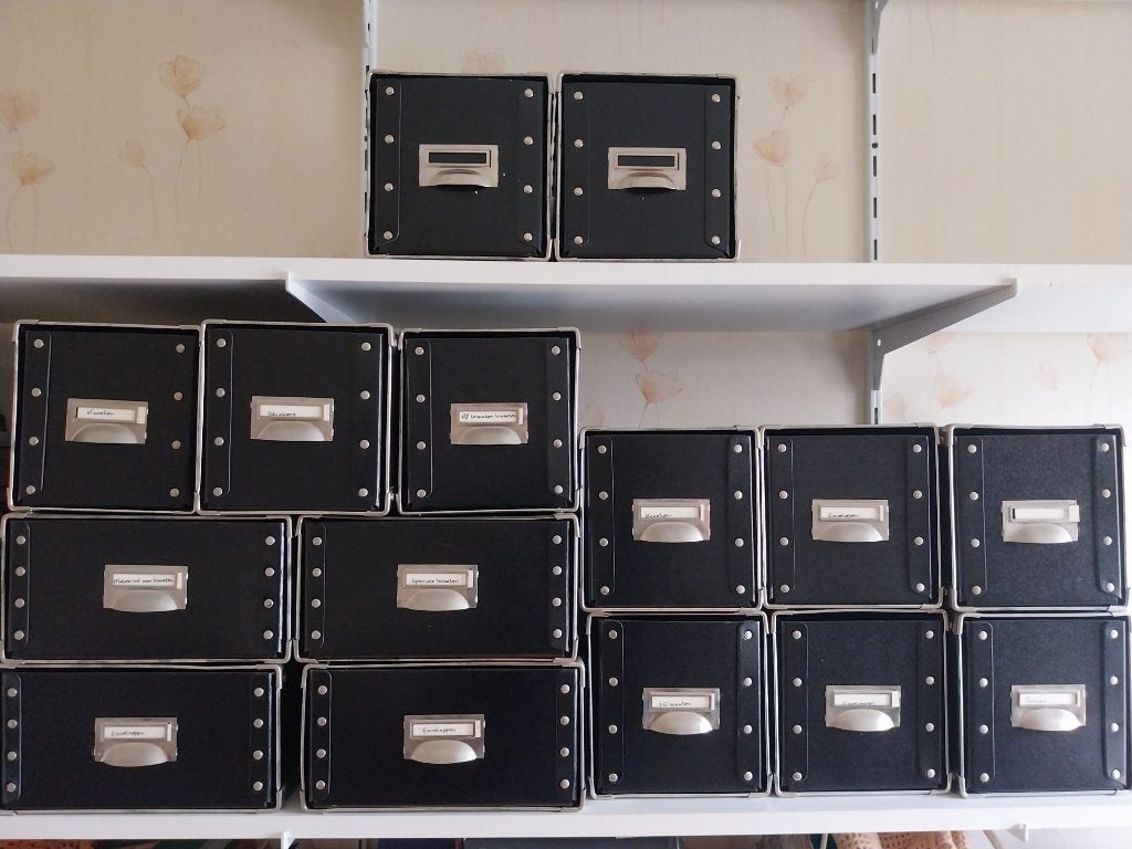 15x Opbergdozen met lades - Zwart met metalen details, Ophalen of Verzenden, Gebruikt