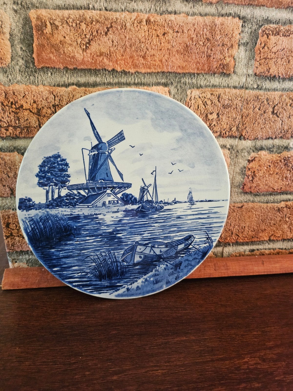 Delfts Blauw Wandbord met Molenlandschap, Antiek en Kunst, Ophalen