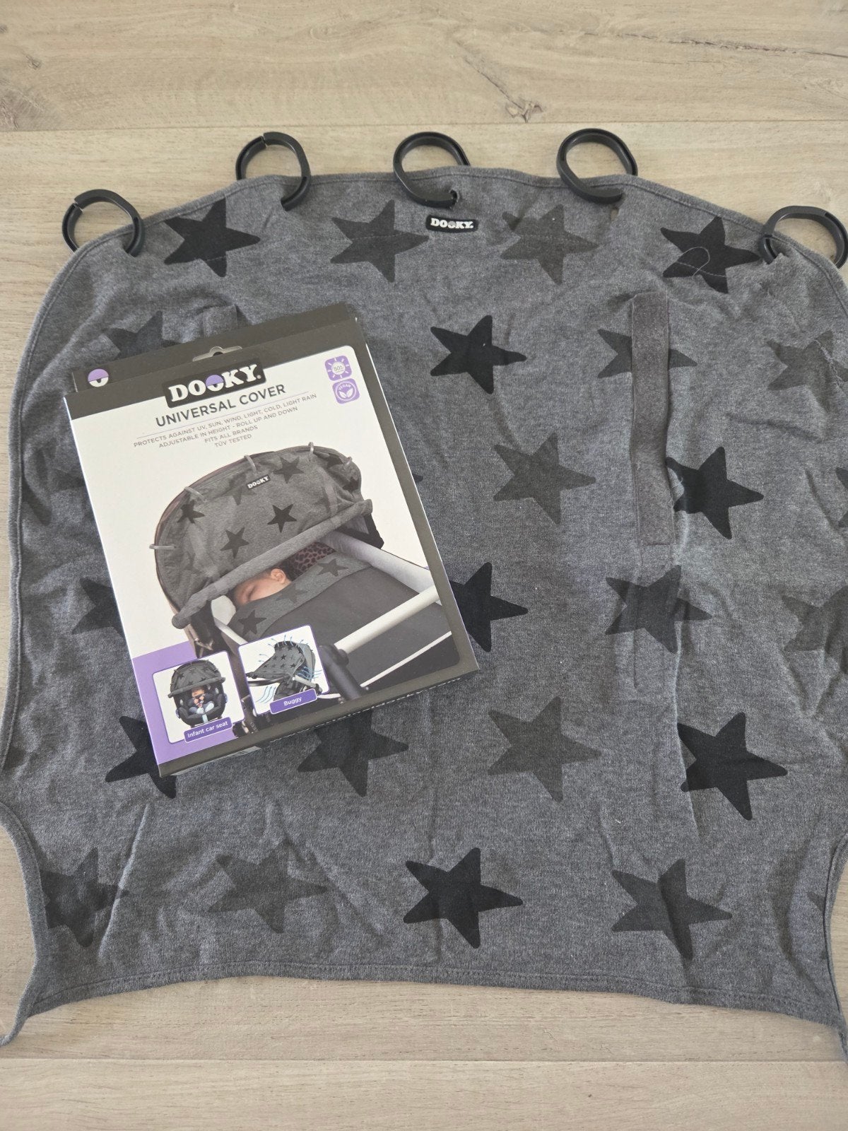 Dooky Universele Kinderwagen Zonnehoes - Grijs met Sterren, Ophalen of Verzenden, Zo goed als nieuw, Kinderwagen, Overige merken