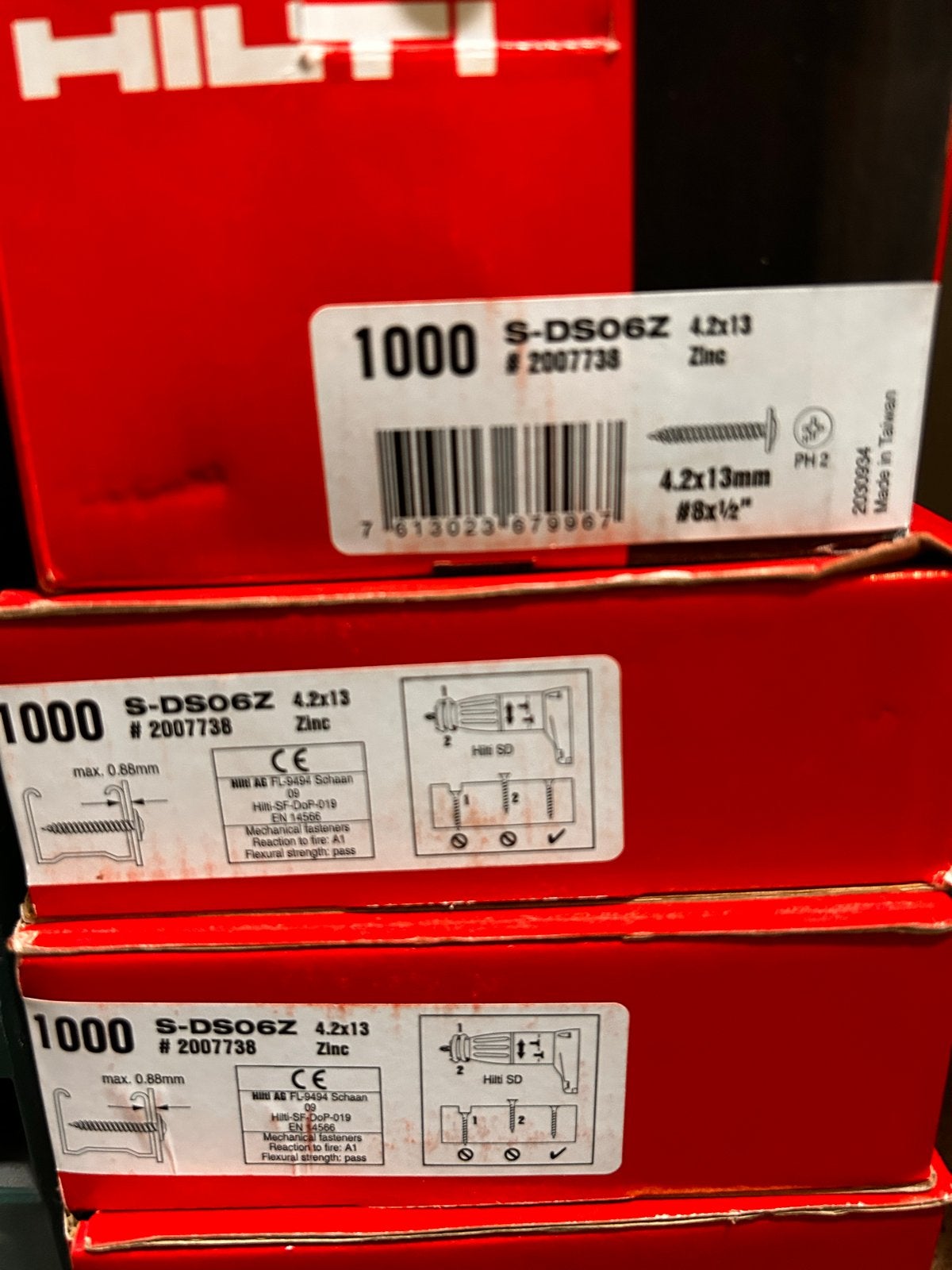 Hilti S-DS06Z 4.2x13 Zinc Schroeven (1000 stuks), Doe-het-zelf en Verbouw, Ophalen of Verzenden, Nieuw, Minder dan 50 mm, Schroeven