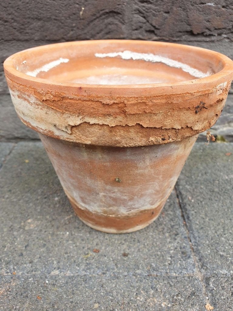 1x rood bruine terracotta bloempot H 14 cm, Ophalen, Rond, Aardewerk, Binnen