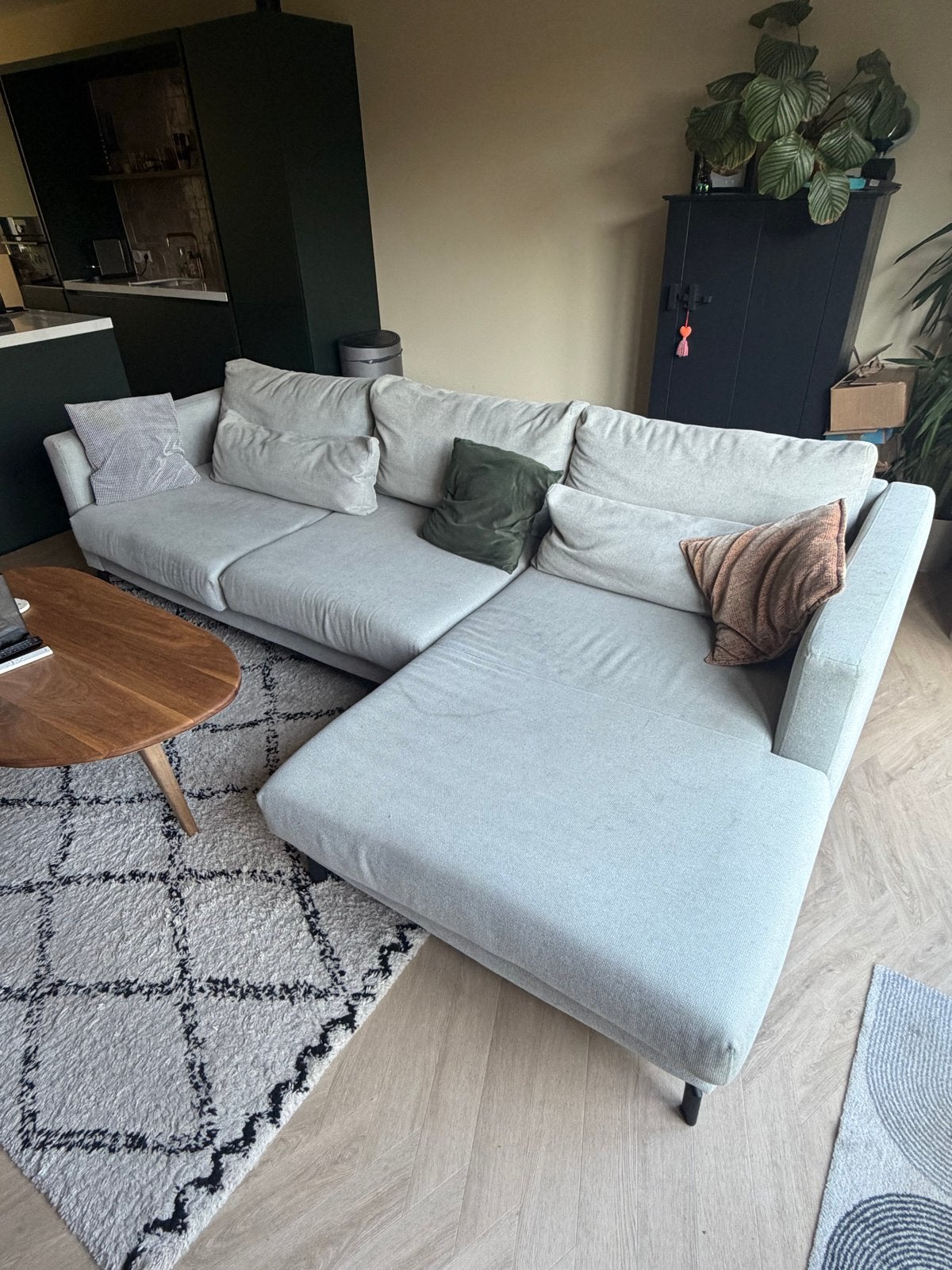 Grijze loungebank Homestock - 2.90m breed, diep zitvlak, Ophalen, 250 tot 300 cm, Gebruikt, Hoekbank