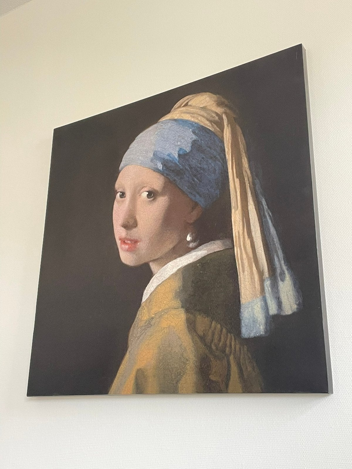 Meisje met de Parel 80x80 cm - canvas schilderij, Antiek en Kunst, Ophalen, Klassiek, Portret of Personen, Doek