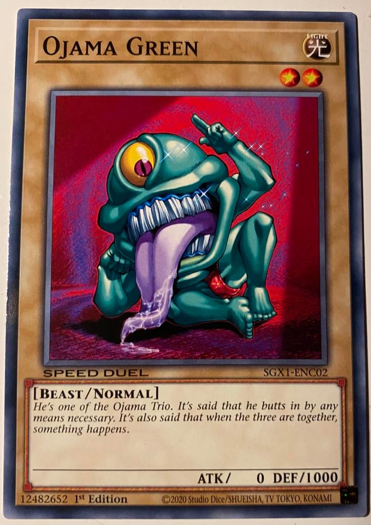 Yu-Gi-Oh! Ojama Green SGX1 1st Edition !, Ophalen of Verzenden, Zo goed als nieuw, Losse kaart