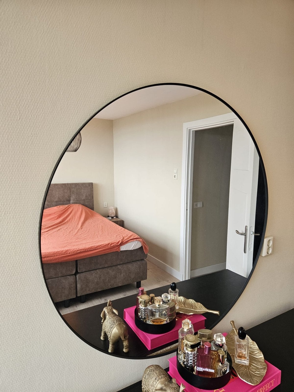 IKEA LINDBYN spiegel zwart rond 110cm, 100 tot 150 cm, Rond, Ophalen of Verzenden, Zo goed als nieuw