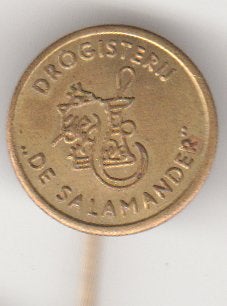 Drogisterij De Salamander vintage speld rond, Verzenden, Zo goed als nieuw