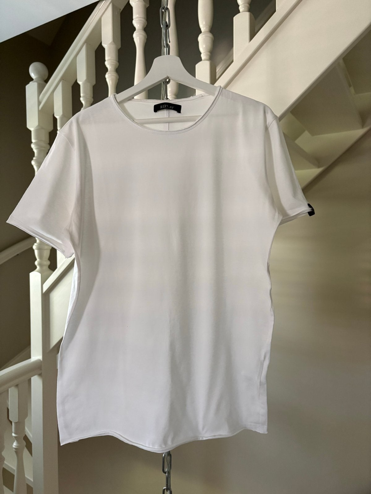 Stijlvol wit T-shirt ronde hals Replay - maat L, Kleding | Heren, Ophalen of Verzenden, Zo goed als nieuw, Overige maten, Wit