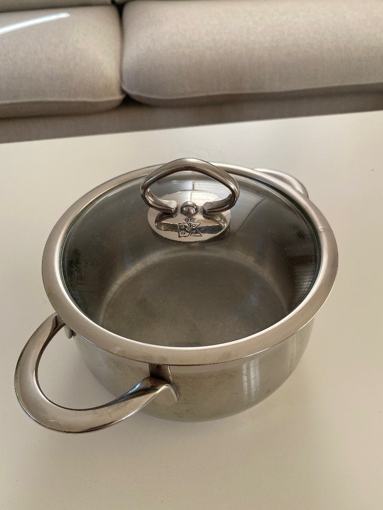 BK Kookpan RVS met deksel - 17cm diameter, Ophalen, Met deksel, BK, Zo goed als nieuw