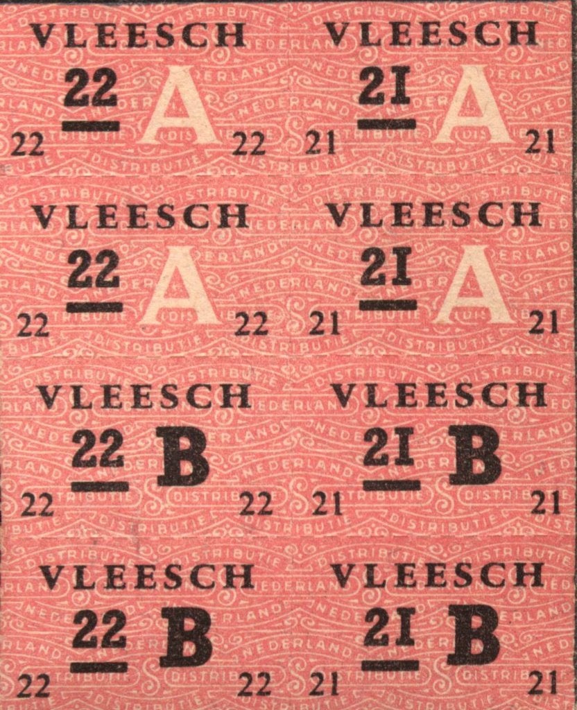 WOII vleesbonnen – complete strook van 8 stuks, ongebruikt, Ophalen of Verzenden, Overige soorten, Nederland, Overige typen