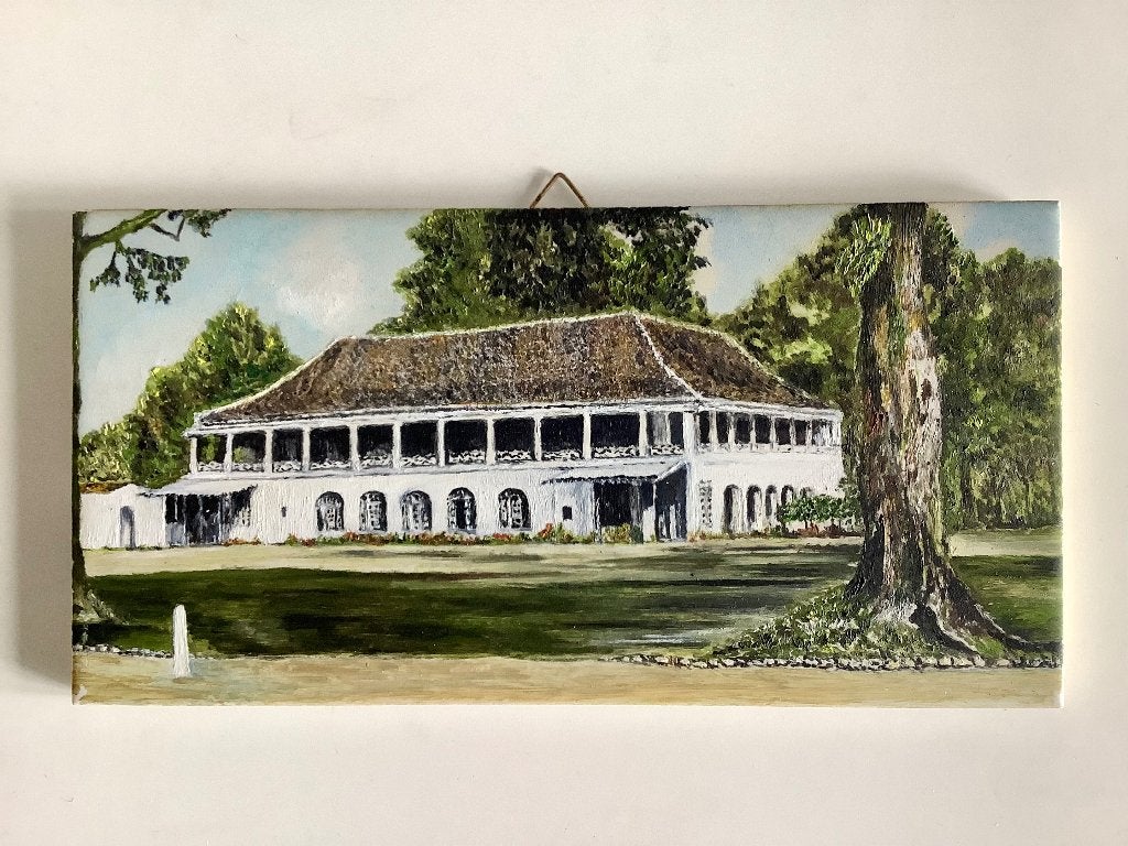 Schilderijtje Residentiekantoor Buitenzorg, Indonesië , Ophalen of Verzenden
