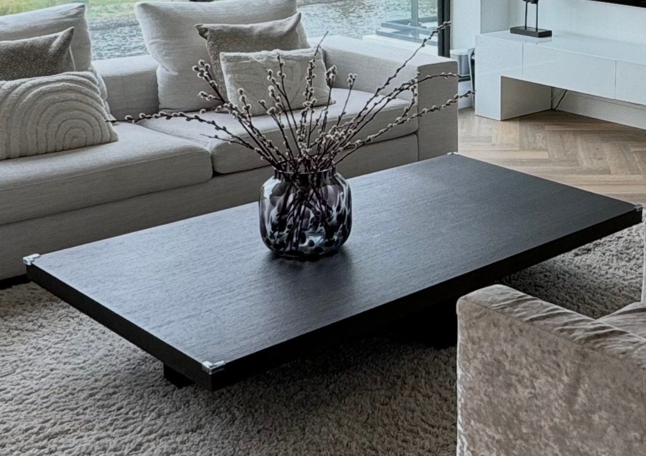 Salontafel 140x80 cm - Zwart, lichte gebruikerssporen, Ophalen, Gebruikt, 100 tot 150 cm, 50 tot 100 cm