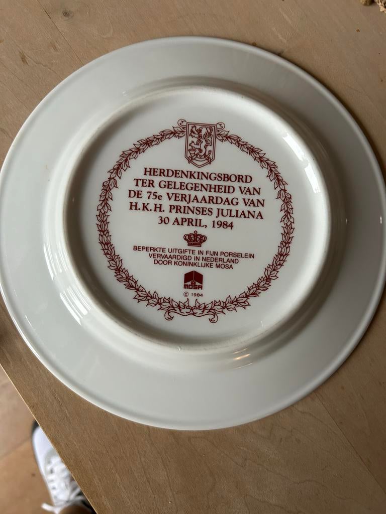 Herdenkingsbord Prinses Juliana 75e Verjaardag 1984, Ophalen of Verzenden