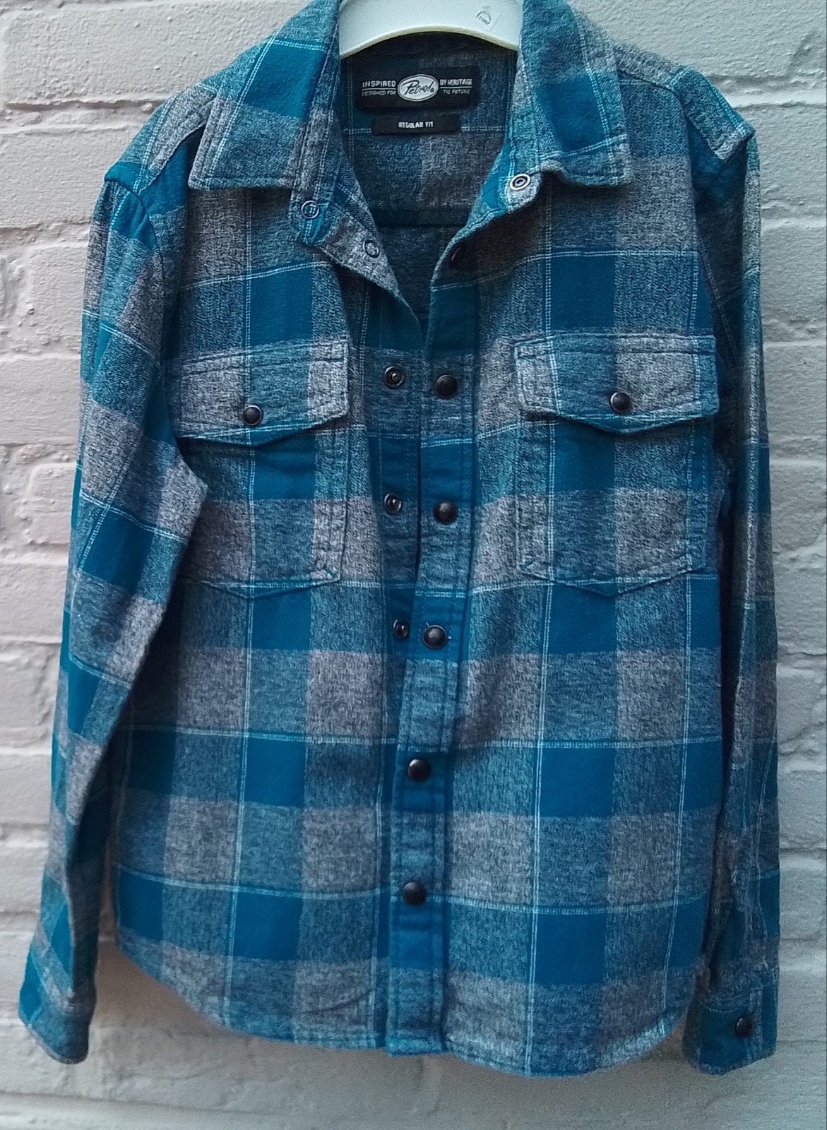 ZGAN, Petrol overhemd maat 128, blauw, houthakkersruit, Petrol, Overhemd of Blouse, Ophalen of Verzenden, Zo goed als nieuw