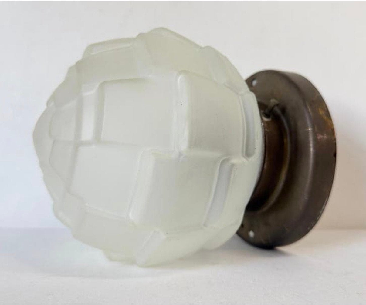 Art Deco Thabur Artisjok matglas 1930 vintage plafondlamp, 16 cm, Thabur, Zo goed als nieuw, Plafondlamp