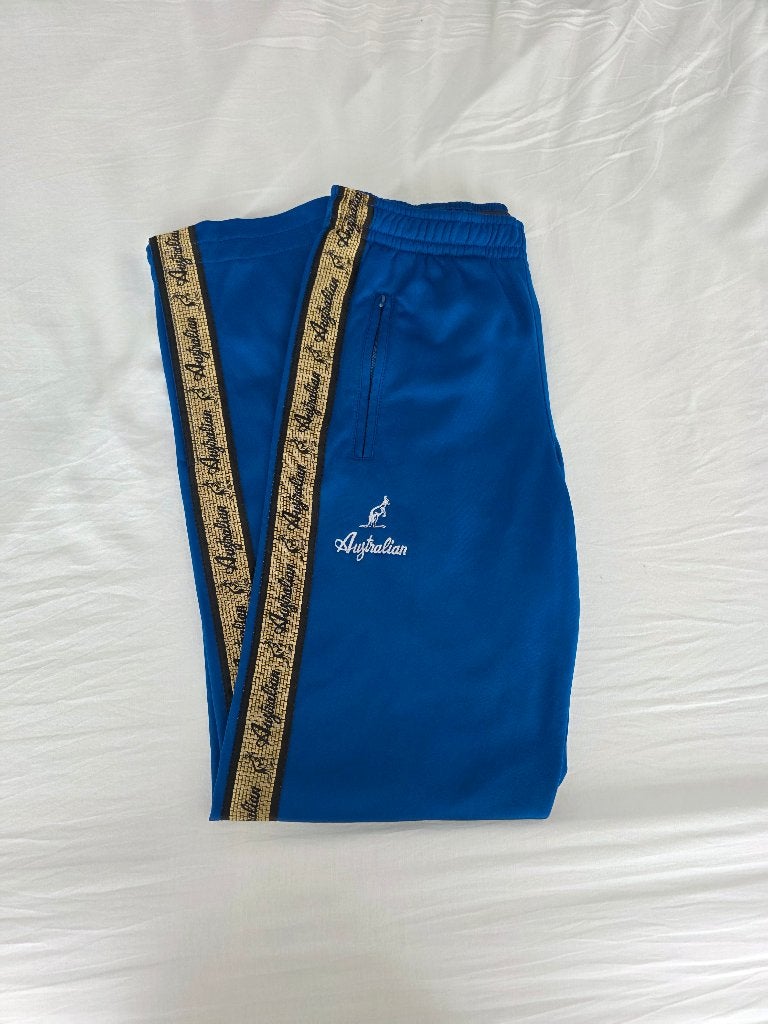 Blauw/Goud Australian Broek XS (44) Thunderdome Hardcore, Maat 52/54 (L), Overige kleuren, Ophalen of Verzenden, Zo goed als nieuw