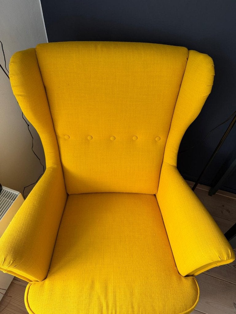 IKEA STRANDMON gele oorfauteuil – comfortabel, Ophalen, Gebruikt, 75 tot 100 cm, 75 tot 100 cm