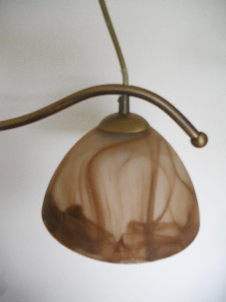 hanglamp met 2 bruin glazen lampenkappen, Huis en Inrichting, Lampen | Hanglampen, Ophalen, Zo goed als nieuw, Glas, Minder dan 50 cm