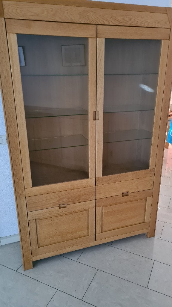 Vitrinekast hout/glas met verlichting, Ophalen, Gebruikt, Glas, 150 tot 200 cm