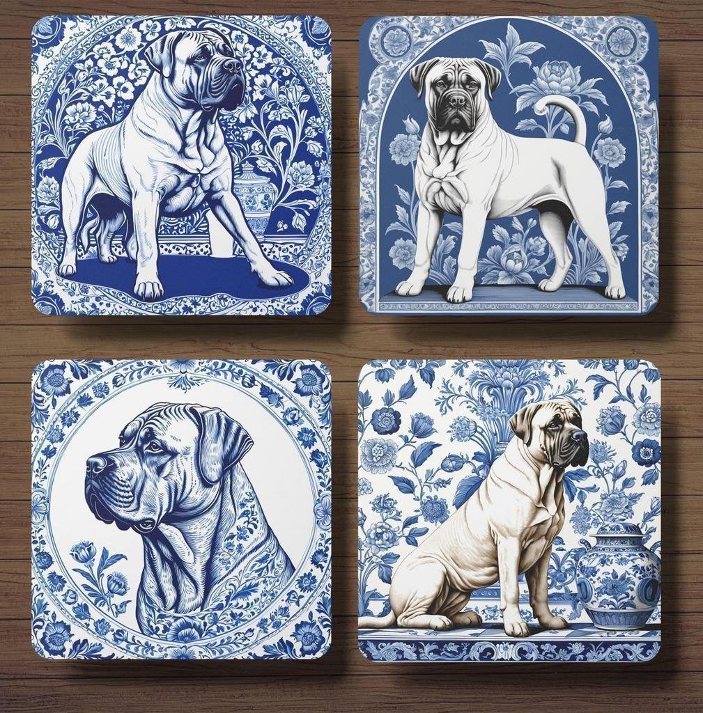 Boerboel Delfts Blauw onderzetters met houder, Ophalen of Verzenden, Nieuw