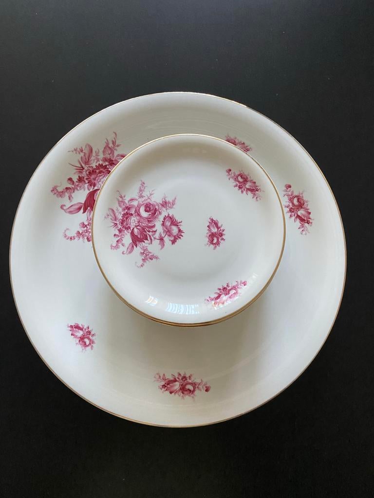 Rosenthal Germany Gebakschaal met 10 bordjes, roze bloemetje, Ophalen