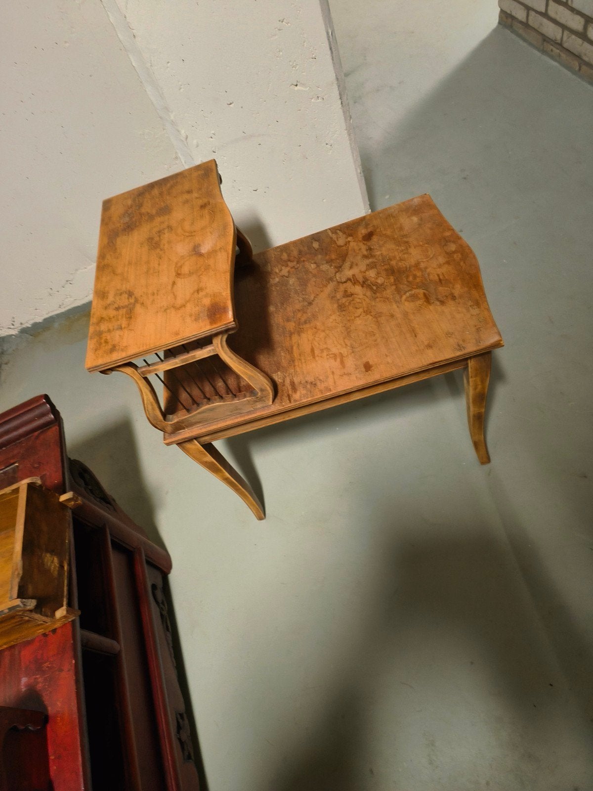 2 Vintage bijzettafels (harp) met tijdschriftenrek, Ophalen of Verzenden