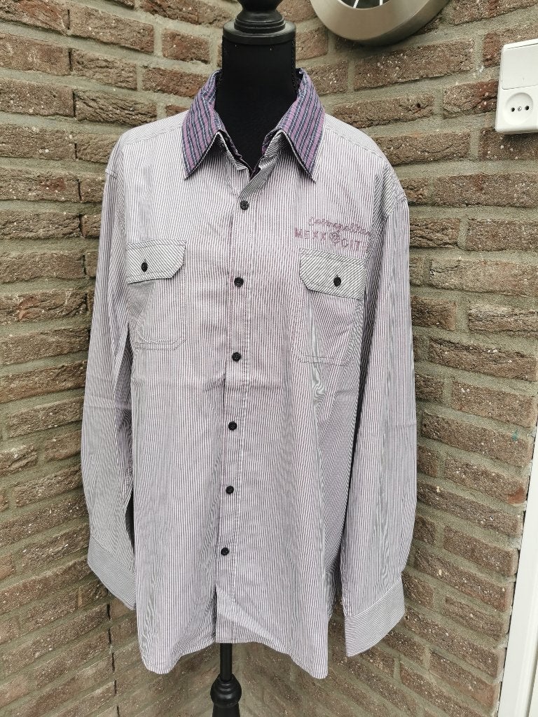 Mexx – paars gestreept overhemd maat XL, Ophalen of Verzenden, Zo goed als nieuw, Paars, Halswijdte 43/44 (XL)