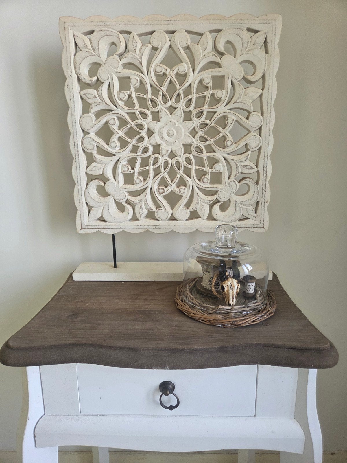Decoratief Houten Wandpaneel - Wit, Handgesneden, Huis en Inrichting, Ophalen, Zo goed als nieuw