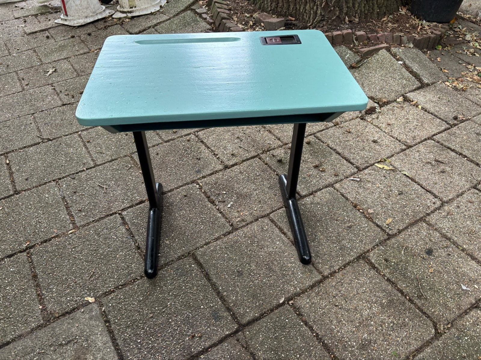 Vintage schoolbureau met stoel - Lichtblauw, Ophalen of Verzenden
