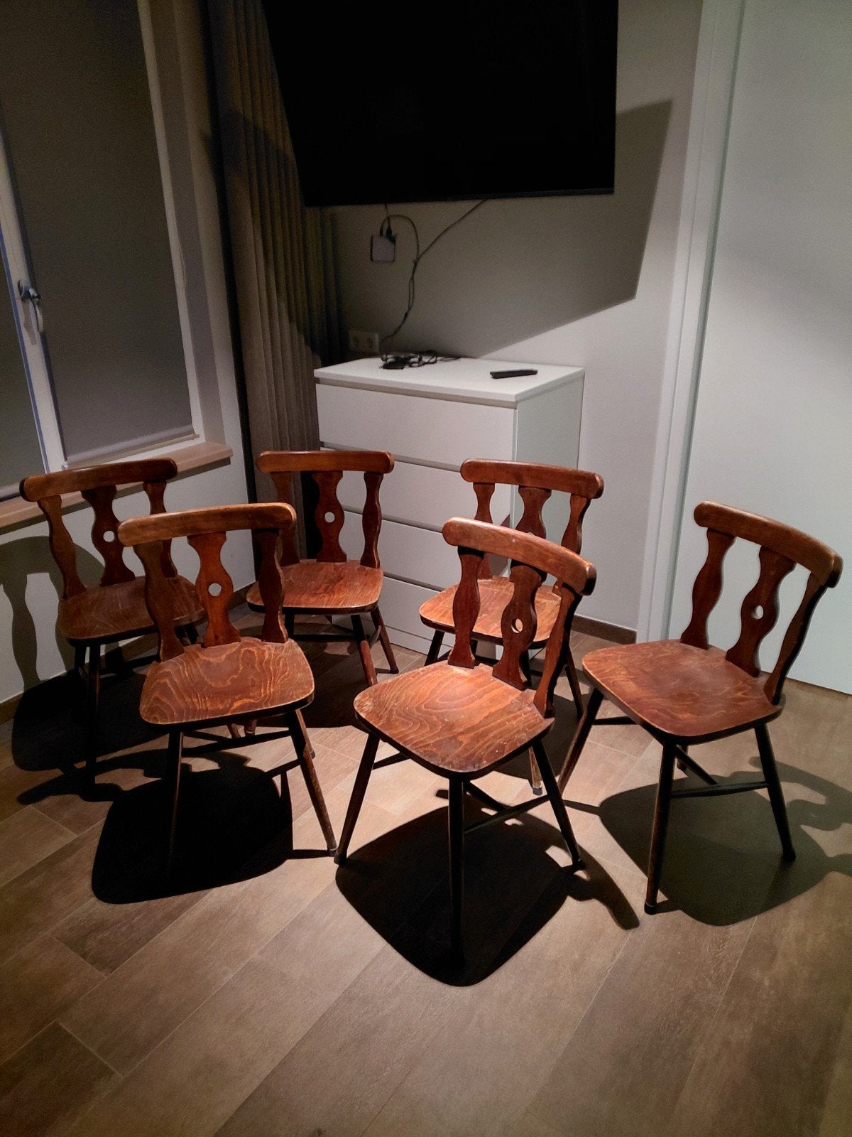 Set van 6 houten barstoelen, Ophalen, Gebruikt, Bruin, Vijf, Zes of meer stoelen