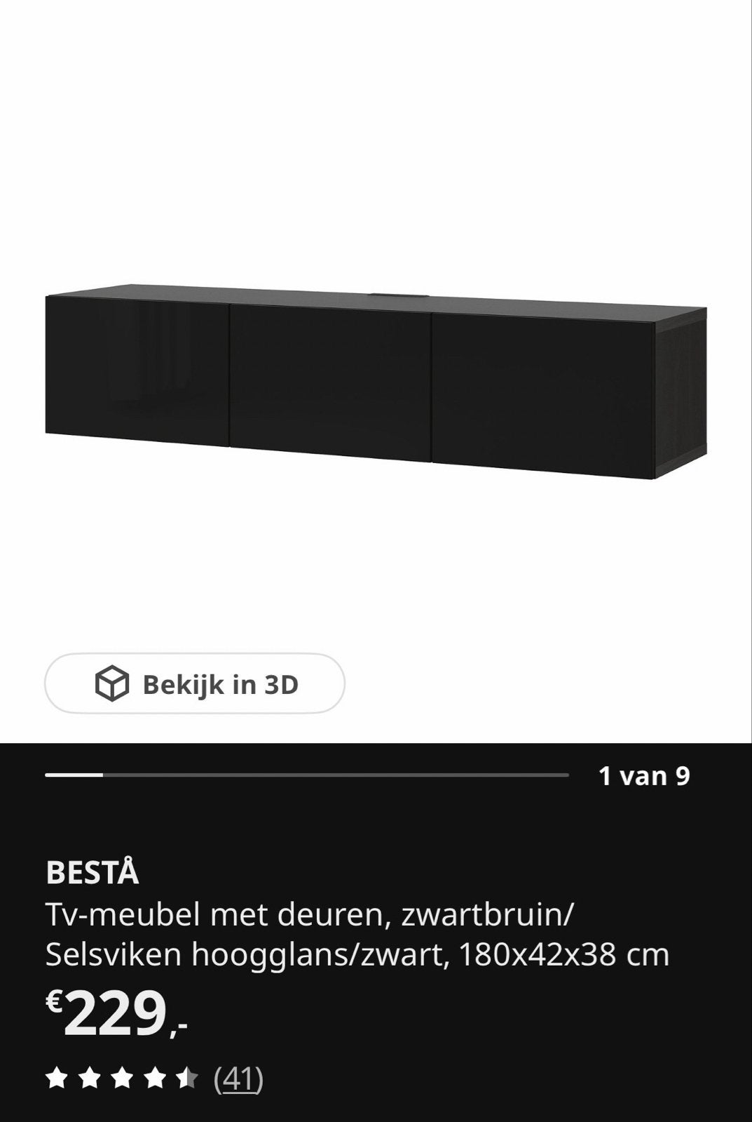 IKEA BESTÅ TV-meubel hoogglans zwart, Ophalen, 150 tot 200 cm, Zo goed als nieuw, Minder dan 100 cm