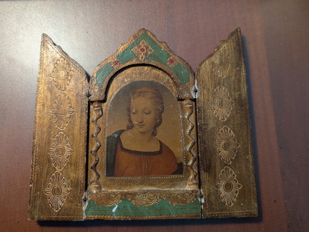 madonna drieluik - reisaltaar, Ophalen of Verzenden, Gebruikt, Overige typen, Christendom | Katholiek