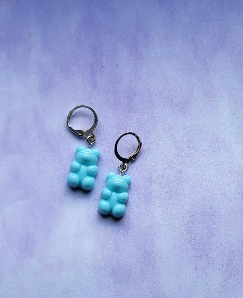 Lichtblauwe gummy bear oorbellen, Overige materialen, Hangers, Nieuw, Ophalen of Verzenden