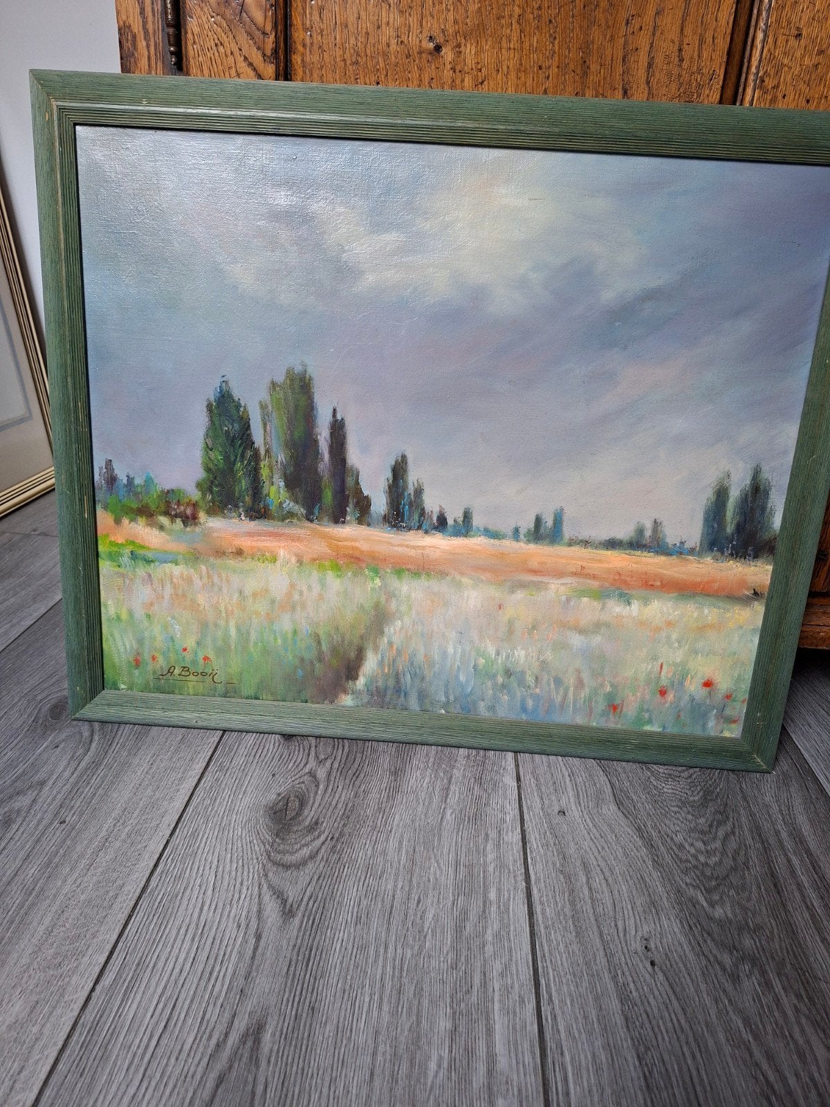 Schilderij Landschap met Papavers - Gesigneerd A. Boon, Antiek en Kunst, Doek, Realistisch, Ophalen of Verzenden, Landschap