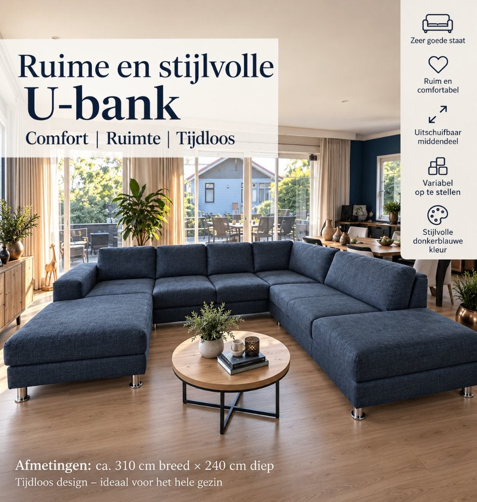 Foto 2 van Donkerblauwe U-bank 310x240 cm