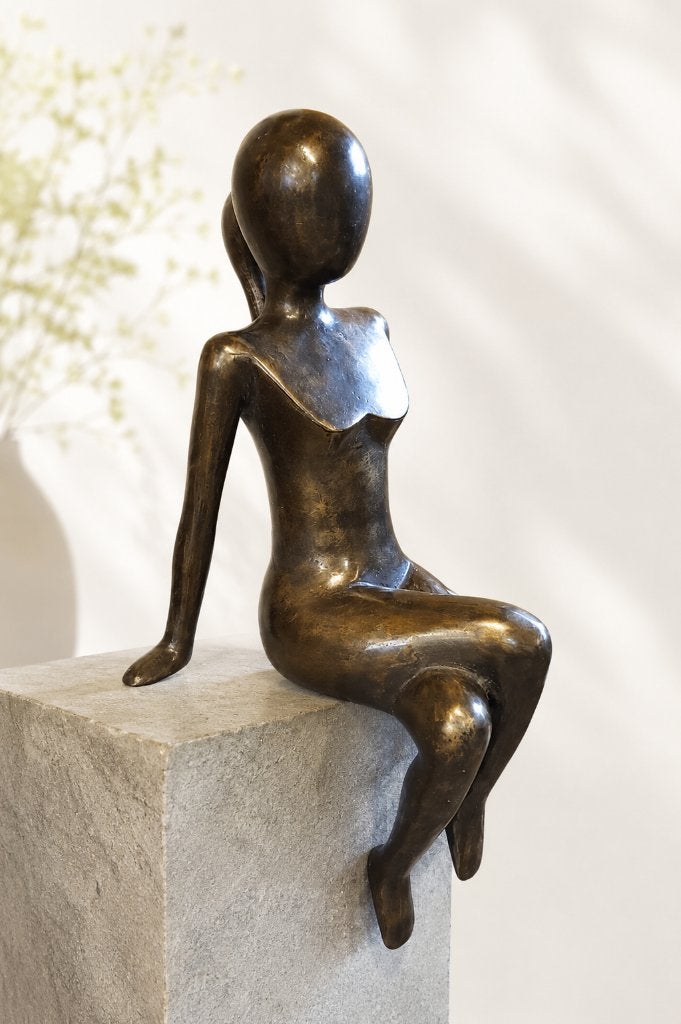 RANDZITTER / DAME / VROUW / bronzen tuinbeeld, Ophalen of Verzenden, Brons, Beeld