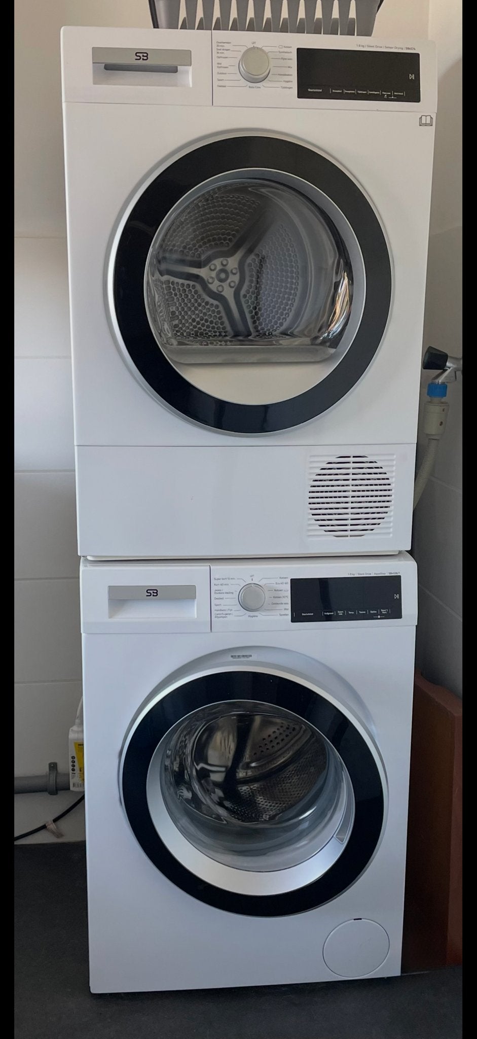 SB Wasmachine en Droger- 8KG- Set, Ophalen, 1200 tot 1600 toeren, 8 tot 10 kg, Zo goed als nieuw