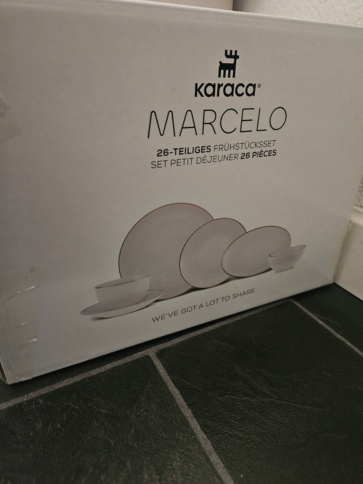 Karaca Marcelo Ontbijtset 26-delig Wit Goud, Ophalen, Nieuw, Porselein, Overige stijlen