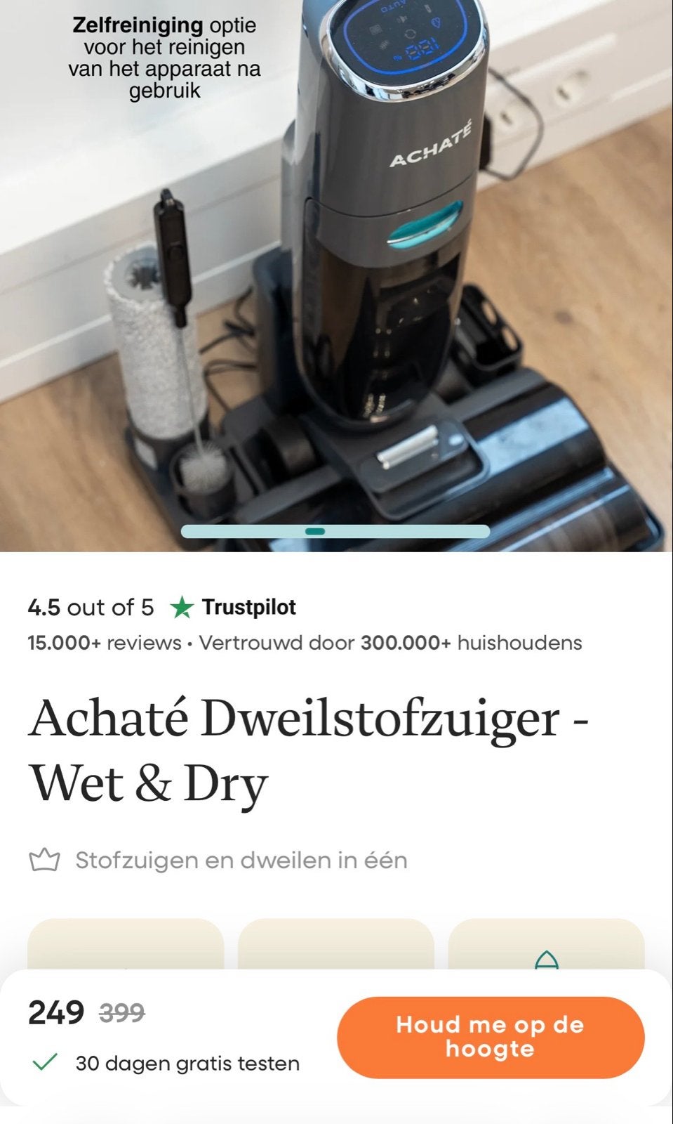 Achaté Dweil- en Stofzuiger - Wet & Dry, Combi-reiniger, Overige merken, Draadloos, Ophalen of Verzenden