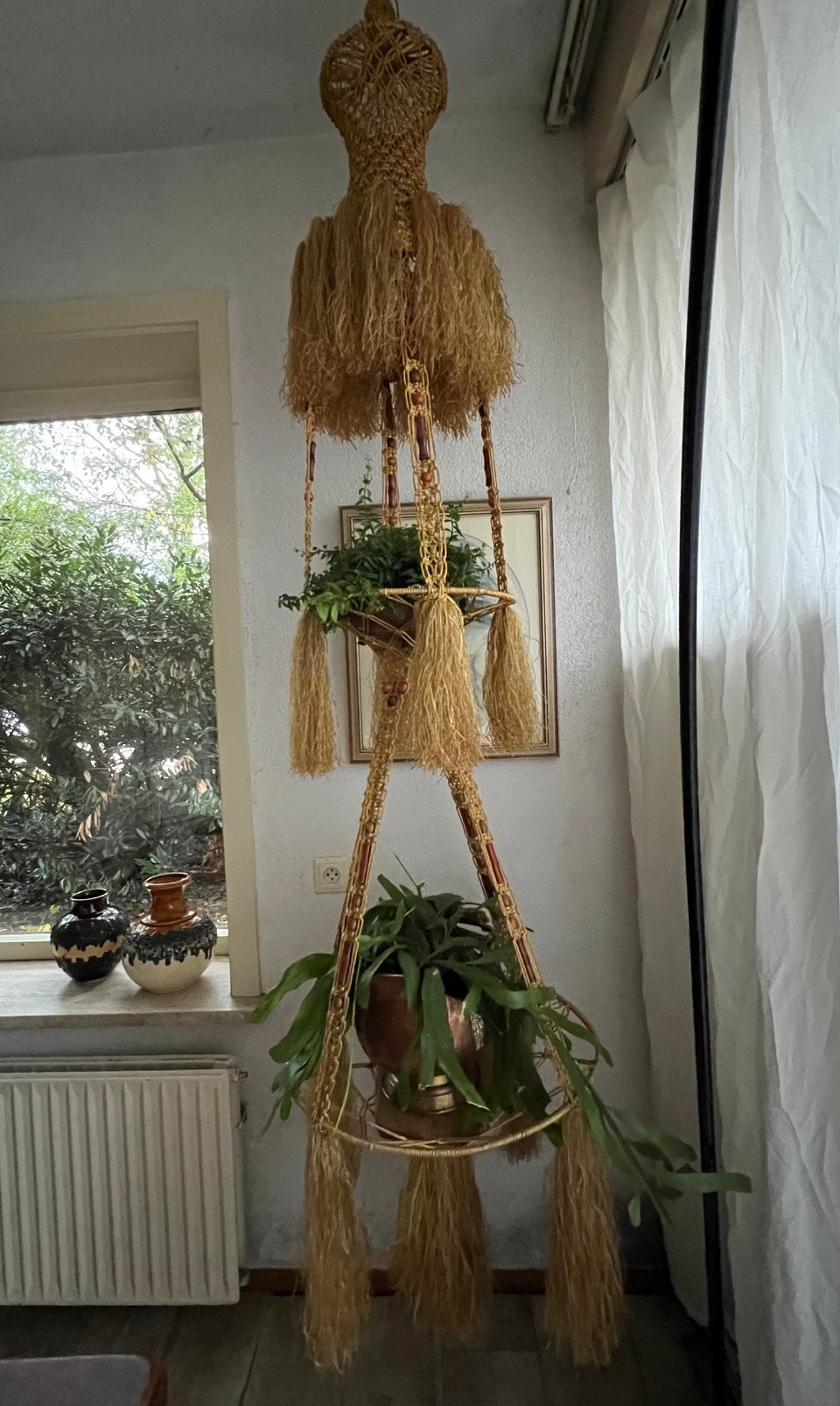 Grote vintage jaren ‘70 macramé plantenhanger, Ophalen of Verzenden, Halfschaduw, 150 tot 200 cm