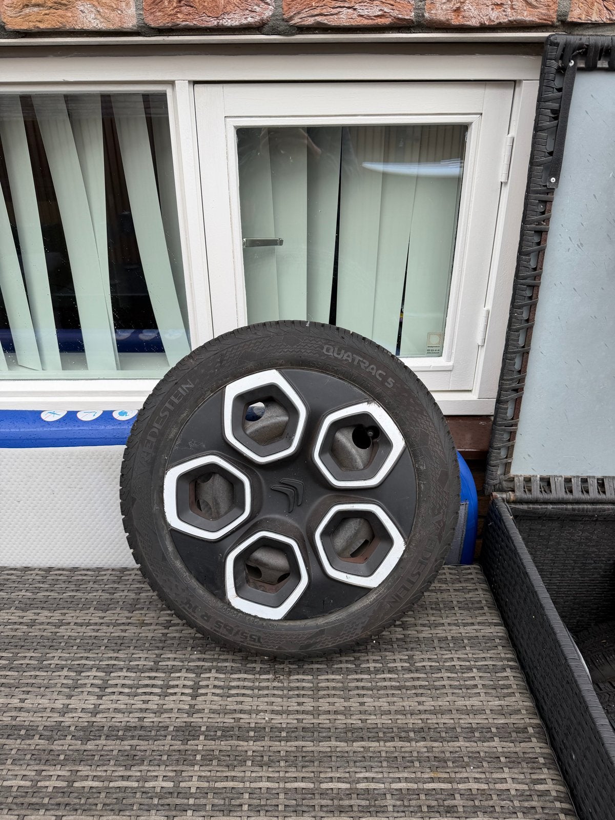 4 All-season banden met velgen voor Opel Rocks E / Citroën A, Ophalen, Gebruikt, 15 inch, Banden en Velgen