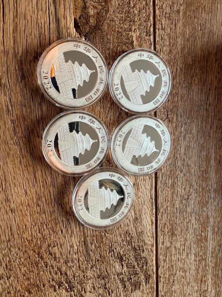 Panda zilveren munten 2022 - 1oz/1 ounce/ 30 gram zilver, Ophalen of Verzenden, Oost-Azië, Setje, Zilver