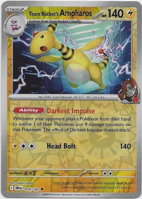 Destined Rivals,  Team Rocket's Ampharos [reverse] 74/182, Verzenden, Nieuw, Losse kaart