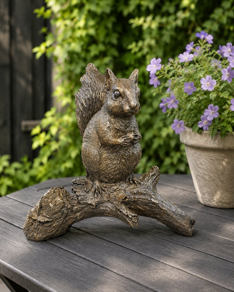 EEKHOORN OP TAK / bronzen beeld, Nieuw, Info@huisentuindecoratiemarie.nl, Huis en tuin decoratie marie, Dierenbeeld