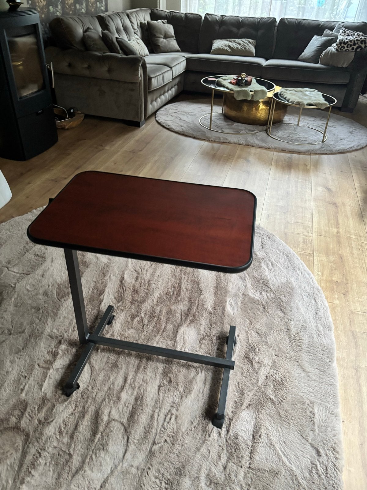 Verrijdbaar bijzettafeltje met houten blad, Ophalen, Gebruikt, 55 tot 75 cm, 60 cm of meer