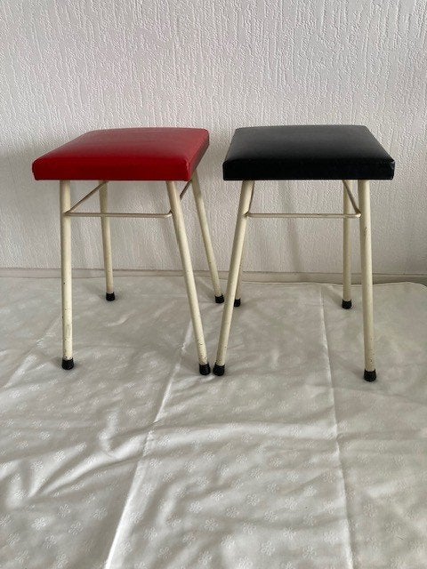 Vintage Brabantia Krukjes. Jaren '60/'70 (Rood & Zwart Skai), Ophalen, Gebruikt, Overige materialen