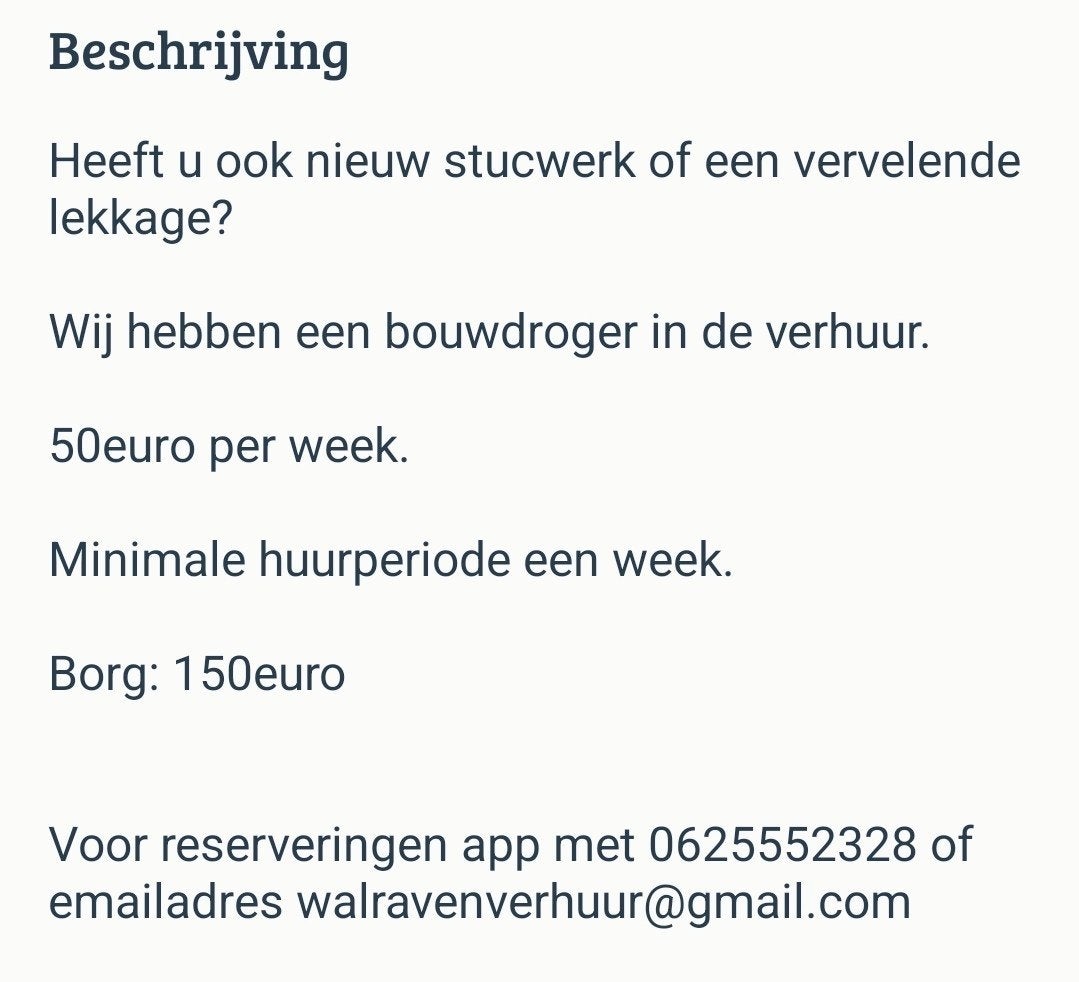 bouwdroger te huur!, Ophalen of Verzenden, Afzuiger